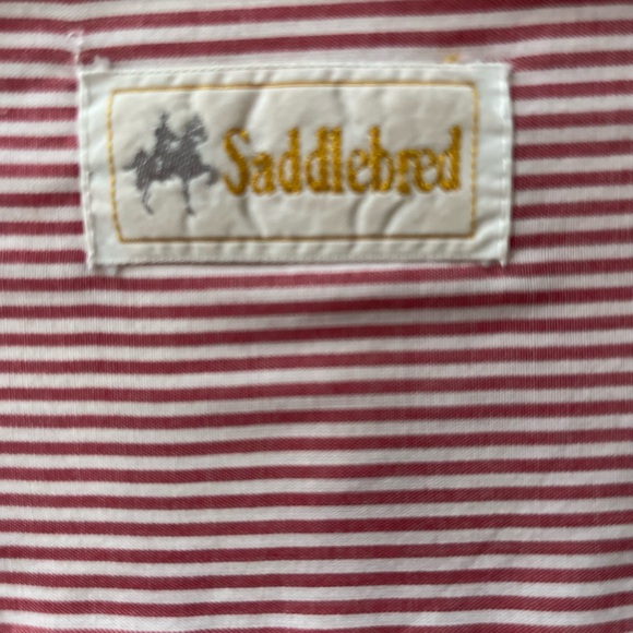 Saddlebred Long Sleeve Button Down Red and White Striped Shirt Size Large. - Picture 3 of 3